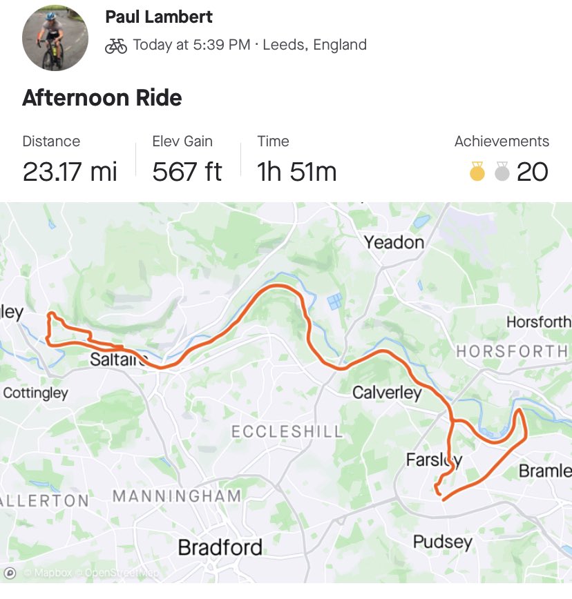 paul_lambert2's tweet photo. Post work bike ride with a few off-road detours to add some miles to support @yorkshirecancer and the #stepoutforyorkshire campaign https://t.co/KyARVdb5PC https://t.co/a5ARDoW3wh