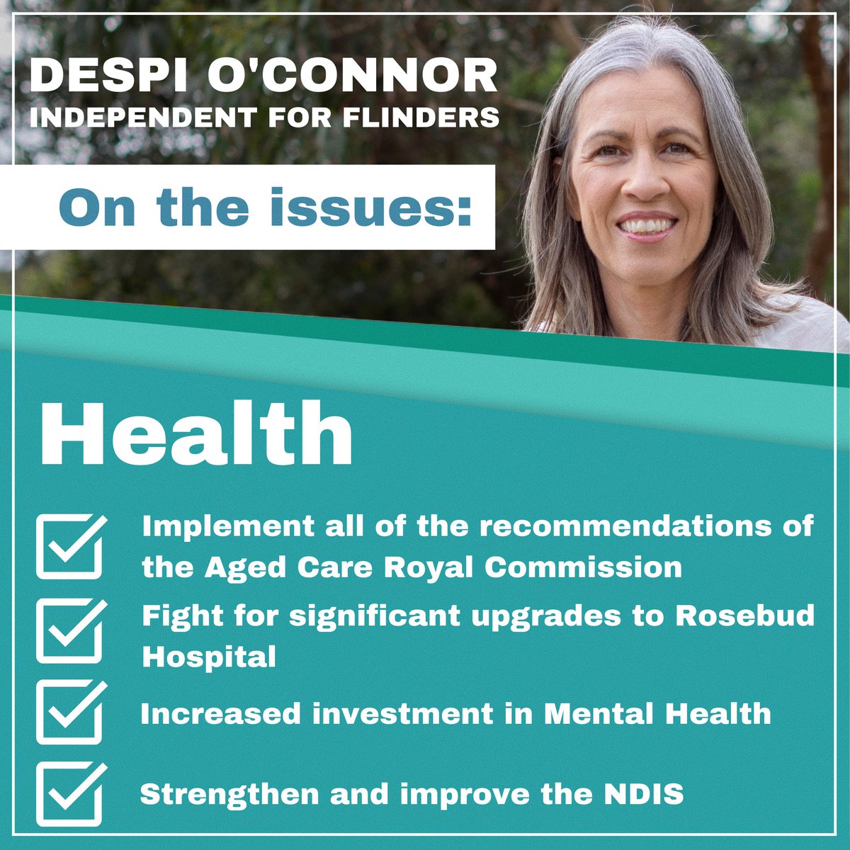 AgPeriUrban's tweet photo. Vote 1️⃣ Despi O'Connor for Climate Action.
#ausvotes #TeamDespi
🗳 #ClimateAction
🗳 #FlindersVotes
🗳 #ActforClimate
#IndependentsDay
🟩 @despioconnor
🟩 @CforClimate
🟩 @_regenerators
🟩 @healthy_climate
ℹ How to Vote for Climate 📽 via @damongameau 👇🏼 https://t.co/HMpHtAqRjb https://t.co/dt9rcjJYeA