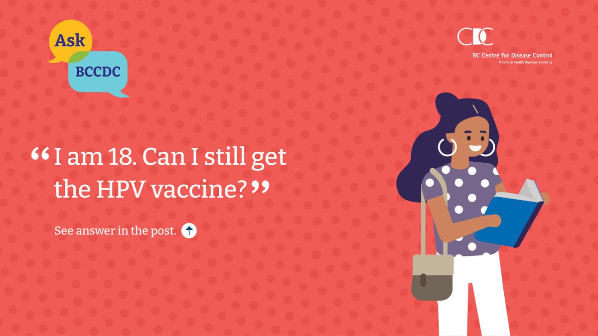 CDCofBC's tweet photo. A: You can get the Human Papillomavirus (HPV) vaccine for free before your 19th birthday. Some people can get it for free until they are 27. It's best to get vaccinated as soon as you can & ideally before you are sexually active & exposed to HPV. https://t.co/CgJHGvCSPp
#AskBCCDC https://t.co/mMVVdj38Pq