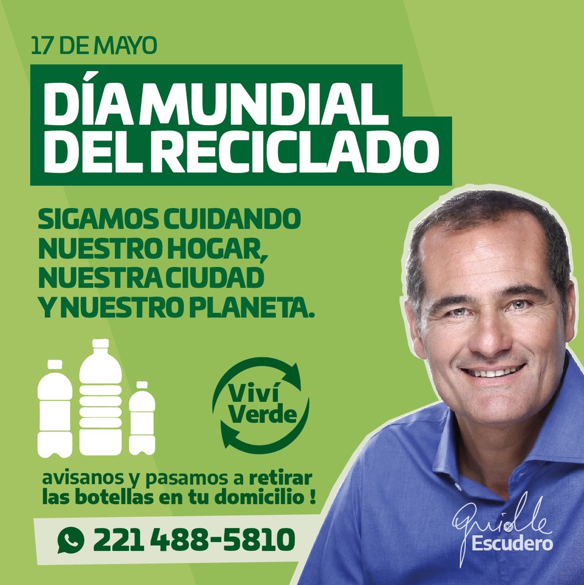 GEscuderoLP's tweet photo. Sigamos cuidando nuestro hogar 🏠, nuestra ciudad 🏙️  y nuestro planeta 🌎 

#viveverde #DiaMundialDelReciclaje https://t.co/U0DixouSo5