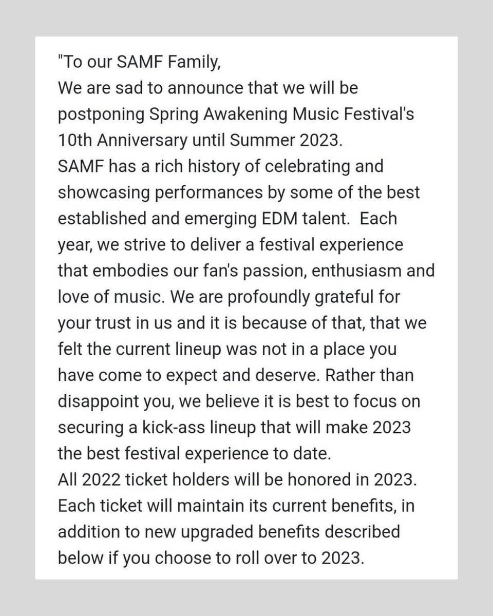 Bridge606's tweet photo. @daveyoung84 @SpringAwakeFest I doubt it. This was shared by @TheFestiveOwl, which is reliable. Between those two and Lolla everyone was taken already lol. Sounds like the lineup was weak compared to the other fests here. https://t.co/6RV1cLvWWA