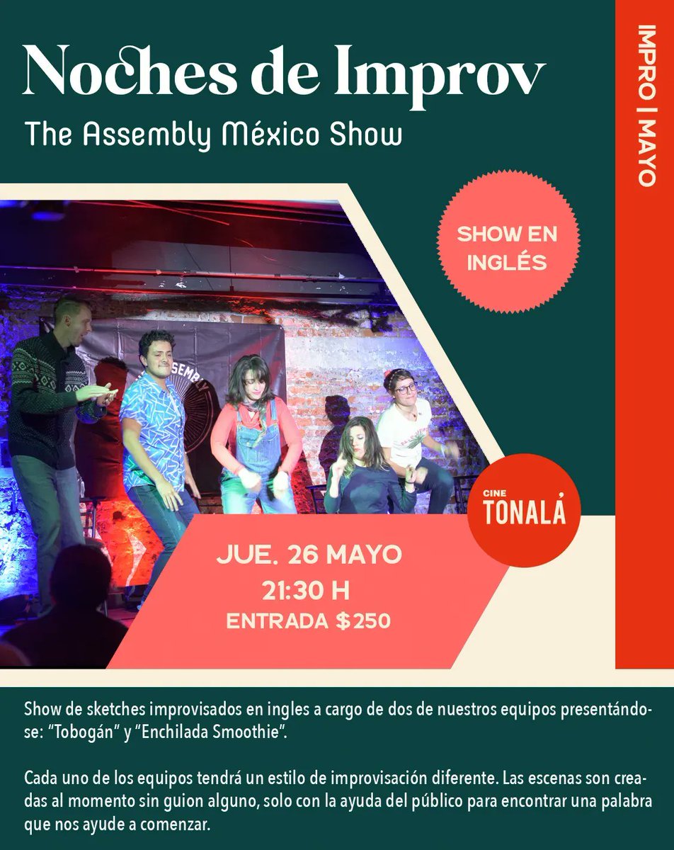 cinetonala's tweet photo. #ShowDeImpro en inglés.
▶️ https://t.co/jxQSeR5dm2
@TheAssemblyMx ✨ https://t.co/xXjGC3uwXZ