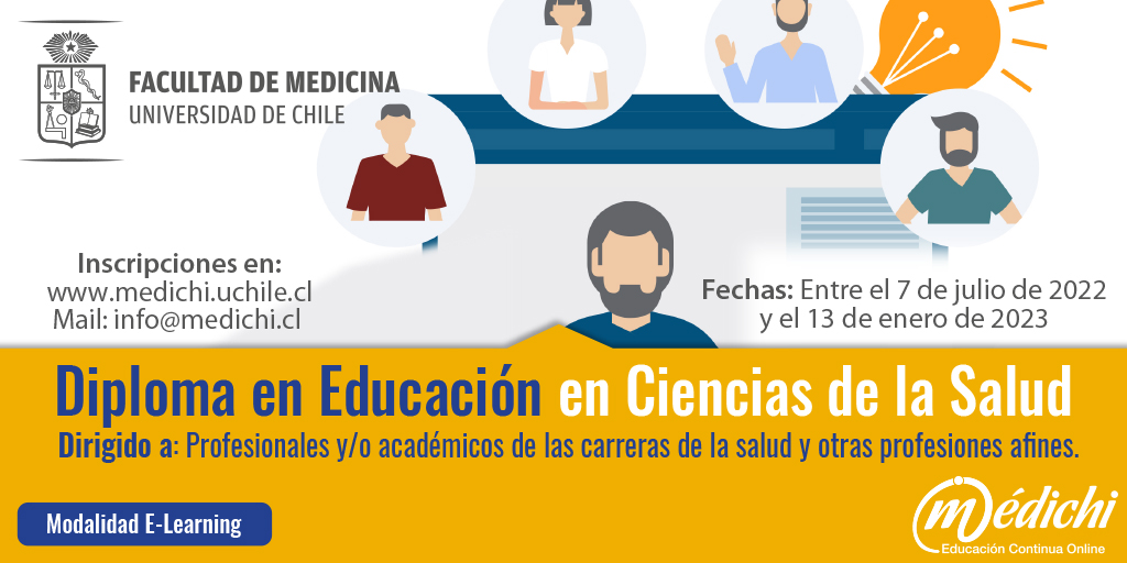 MedichiUchile's tweet photo. Profesional, el Departamento de Educación en Ciencias de la Salud (DECSA), te invita a ser parte de la 11ª versión del Diploma E-Learning Educación en Ciencias de la Salud, inscríbete hoy en #medichi!

Más información en https://t.co/DlbWzCddzO

@decsauchile @egresmeduchile https://t.co/mwWwR298Qi