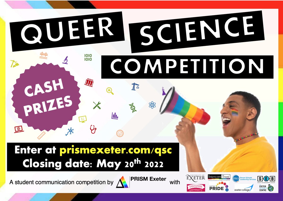 PRISMexeter's tweet photo. Students: there’s just 3 days left to enter our #QueerScienceExeter competition & be in with a chance of winning £100
👀 https://t.co/WYFpYJTrAn
@ExeterPride @IntercomTrust @InclusionUoE @ExeterCollege @ExeterMathsSc @uoeLGBTQstaff @PGLSS_UoE @ExeSciCentre @SWCommunities https://t.co/APv4IMWId6