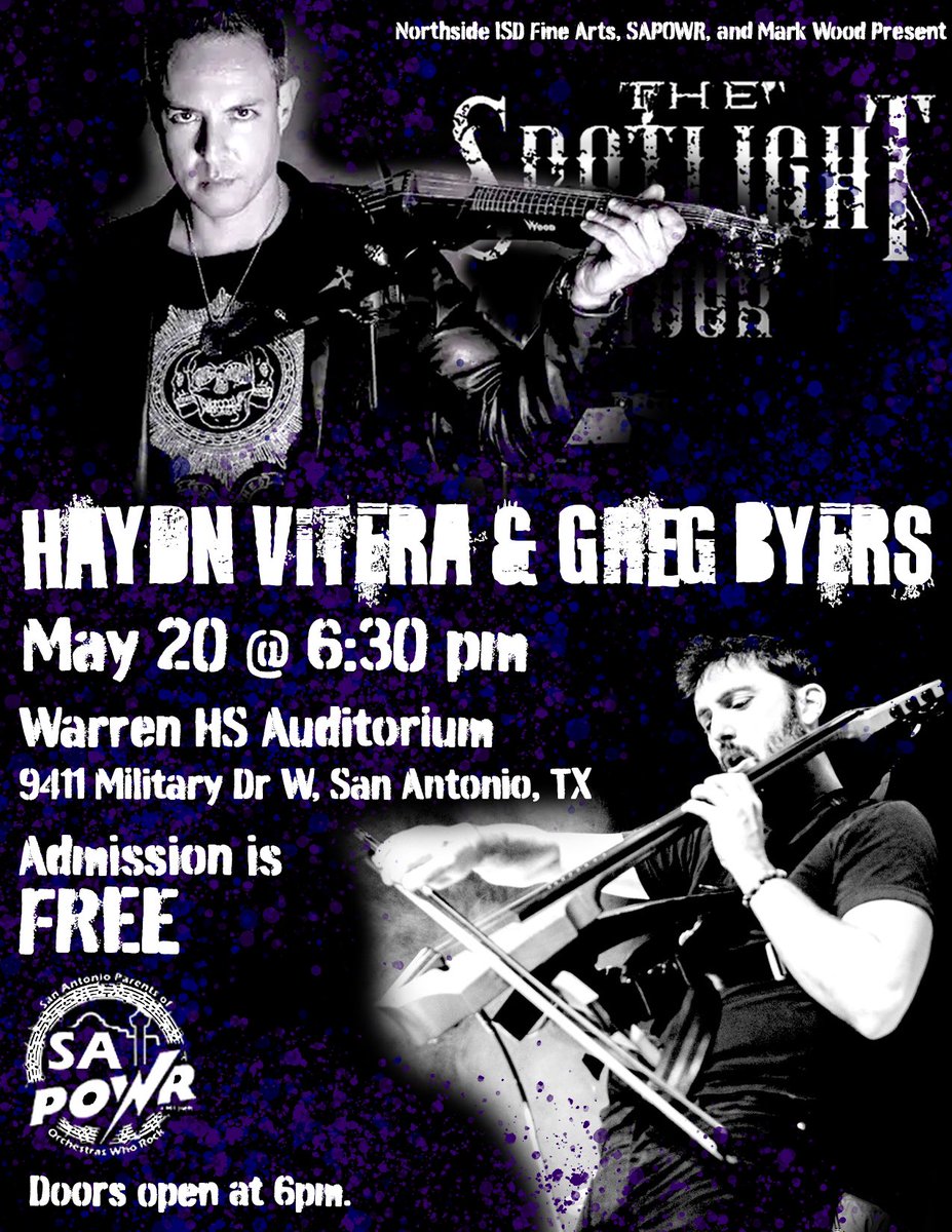 lilismusic's tweet image. FREE concert to kick off our electrifying weekend! @haydnvitera and @Cellogreg in concert this Friday night. Everyone is invited 🙌🏼🎵 #morethanclassical #orchestra #electricstrings @NISD_FineArts @PowrSa @markwoodmusic Thanks for hosting @NISDWarren @whsorchestraa