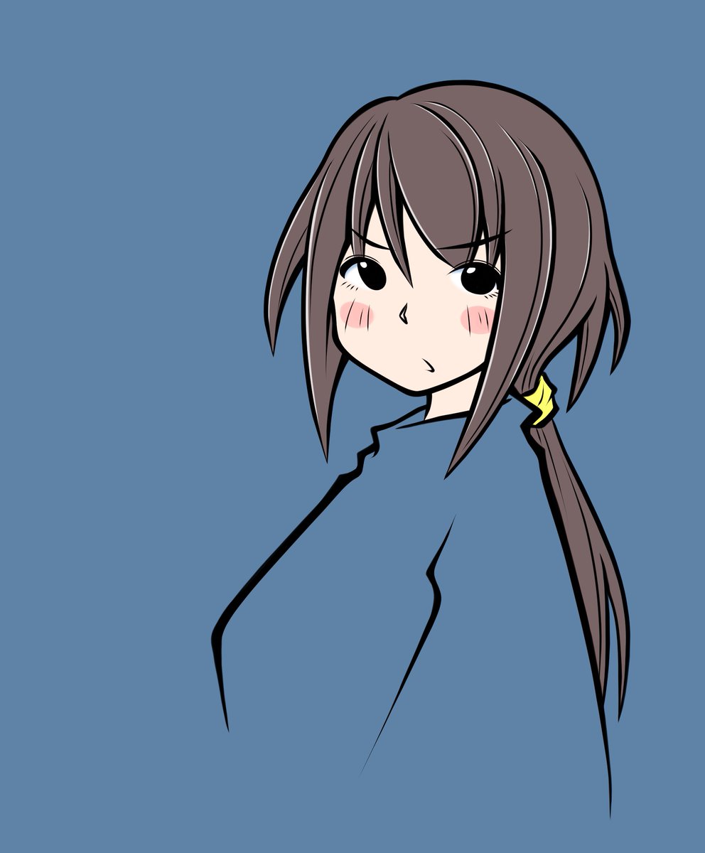 1girl solo blue background brown hair simple background long hair looking at viewer  illustration images