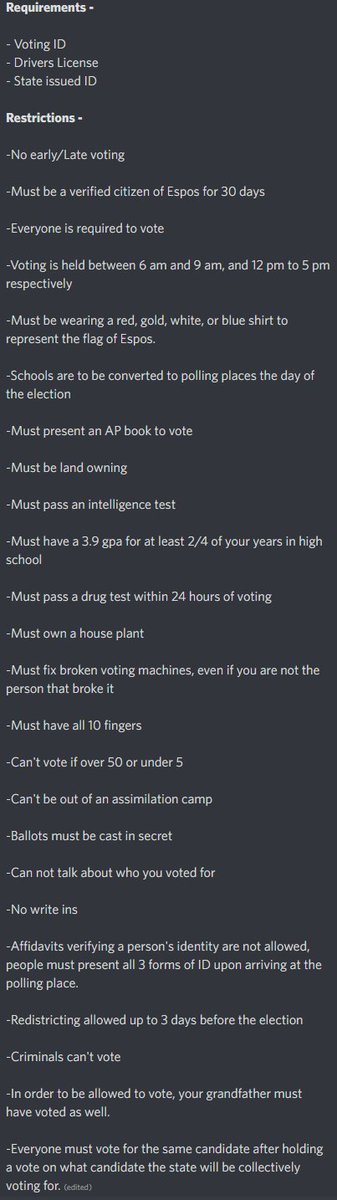 LordBuchholz's tweet photo. The election was in fact fraudulent and there were many violations of Espos voting laws, as outlined below, in section 24, everyone must vote for the same two candidates, however, this rule was not followed. 

I will be posting updates regarding this as time goes on. https://t.co/Z1s5slkgFJ