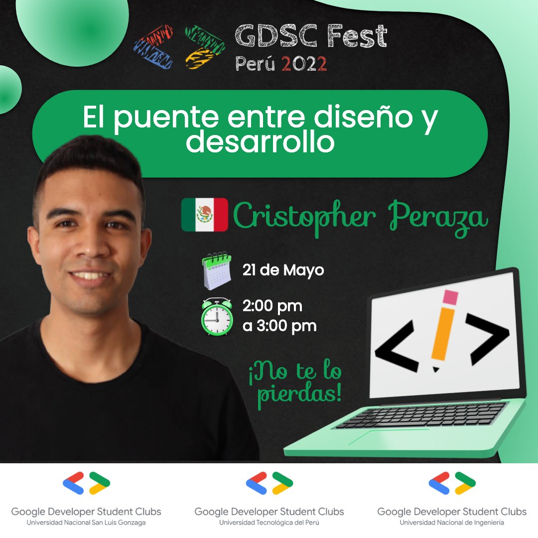 gdsc_peru's tweet photo. Estamos muy emocionados de anunciarles que @uxcristopher será speaker en el #GDSCFestPerú2022 🙌

Aprenderemos la importancia del diseño y entender cómo el equipo de desarrollo interpretará los mockups.

Regístrate en: https://t.co/ZyQiCuQJu7

Te esperamos 💙

#UX #UI #uidesign https://t.co/Bcf4IUfoVv