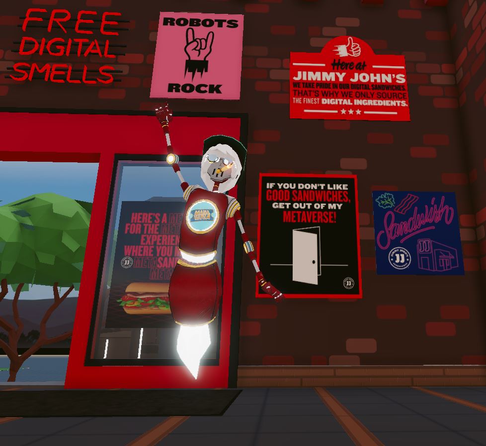 MaxusCurcu's tweet photo. In #metasandwich they welcome us robots!
@jimmyjohns @TheHolyOnesNFT #metamania
@decentraland @DGspanishok @DecentralGames @DCL_Events @peopleofdcl @DclPhotography @MaxusCurcu #Metaverse #NFT #NFTs https://t.co/EfmMYqmE8X