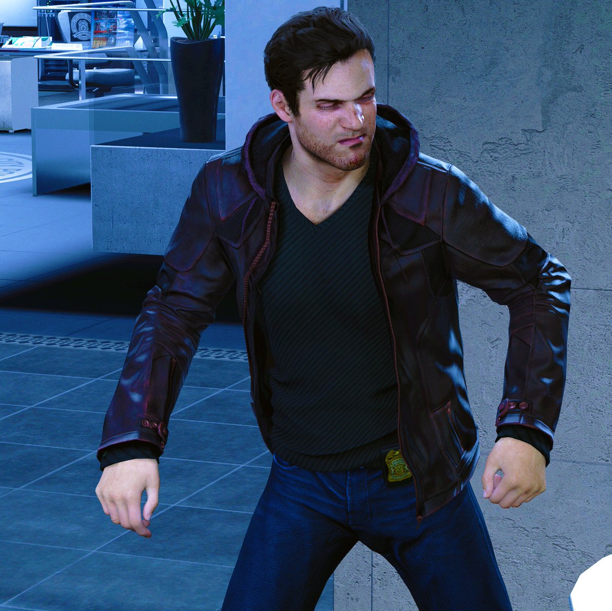 AranDoesADoodle's tweet photo. Was playing with Otis_Inf freecam and trying to get something from modding DBH and paused at just the right moment to not be able to tell if Gavin is throwing a tantrum, or has just shat his pants and now I'm crying. #dbh #dbhmod #dbhedit #GavinReed #DetroitBecomeHuman https://t.co/VzpNfNvwE4