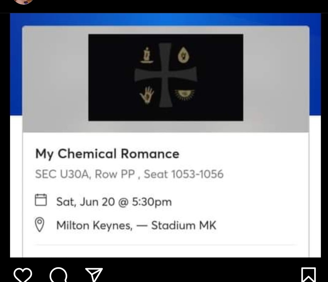 glitterwanker's tweet photo. 2 MCR TICKETS FOR SALE 21ST UPPER SEATS PAID £200 BUT REALLY NEED THEM GONE AS CAN'T GO SELLING FOR £60 EACH DM ME 💖💖 #MCRTour #mcrmk #mcrtickets https://t.co/kZAOl7rNp4
