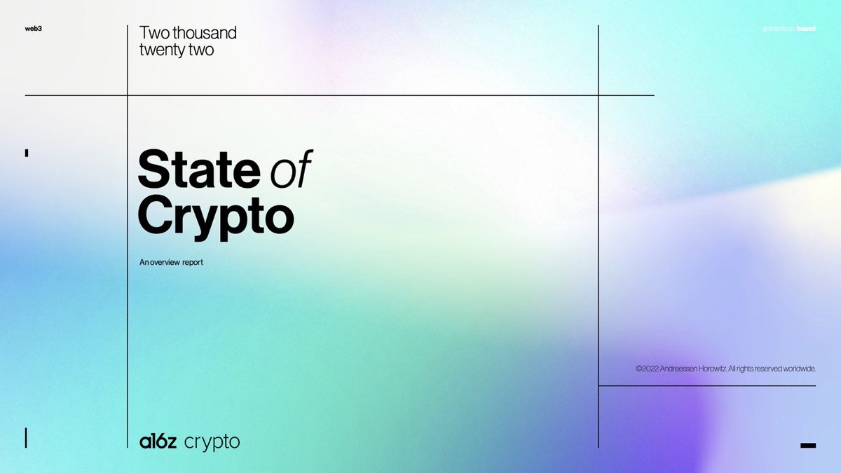 CryptoGucci's tweet photo. 1/ The @a16z 2022 State of Crypto Report was released today

Here’s a quick thread breaking down what happened in #Ethereum, DeFi, NFTs, &amp; Web3🧵 https://t.co/BT4ul8P1DK
