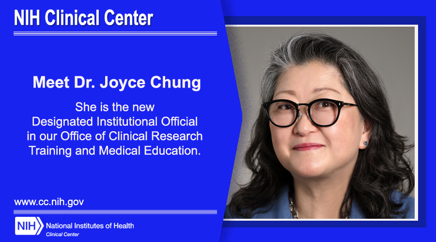 NIH Clinical Center (@nihclinicalcntr) on Twitter photo Congratulations to Dr. Joyce Chung, new Designated Institutional Official in <a href="/CCMedEd/">NIH CC MedEd</a>. She is responsible for admin oversight of Accreditation Council for Graduate Medical Education accredited training programs at <a href="/NIHClinicalCntr/">NIH Clinical Center</a>. Learn more about her: go.usa.gov/xuzkK Congratulations to Dr. Joyce Chung, new Designated Institutional Official in <a href="/CCMedEd/">NIH CC MedEd</a>. She is responsible for admin oversight of Accreditation Council for Graduate Medical Education accredited training programs at <a href="/NIHClinicalCntr/">NIH Clinical Center</a>. Learn more about her: go.usa.gov/xuzkK