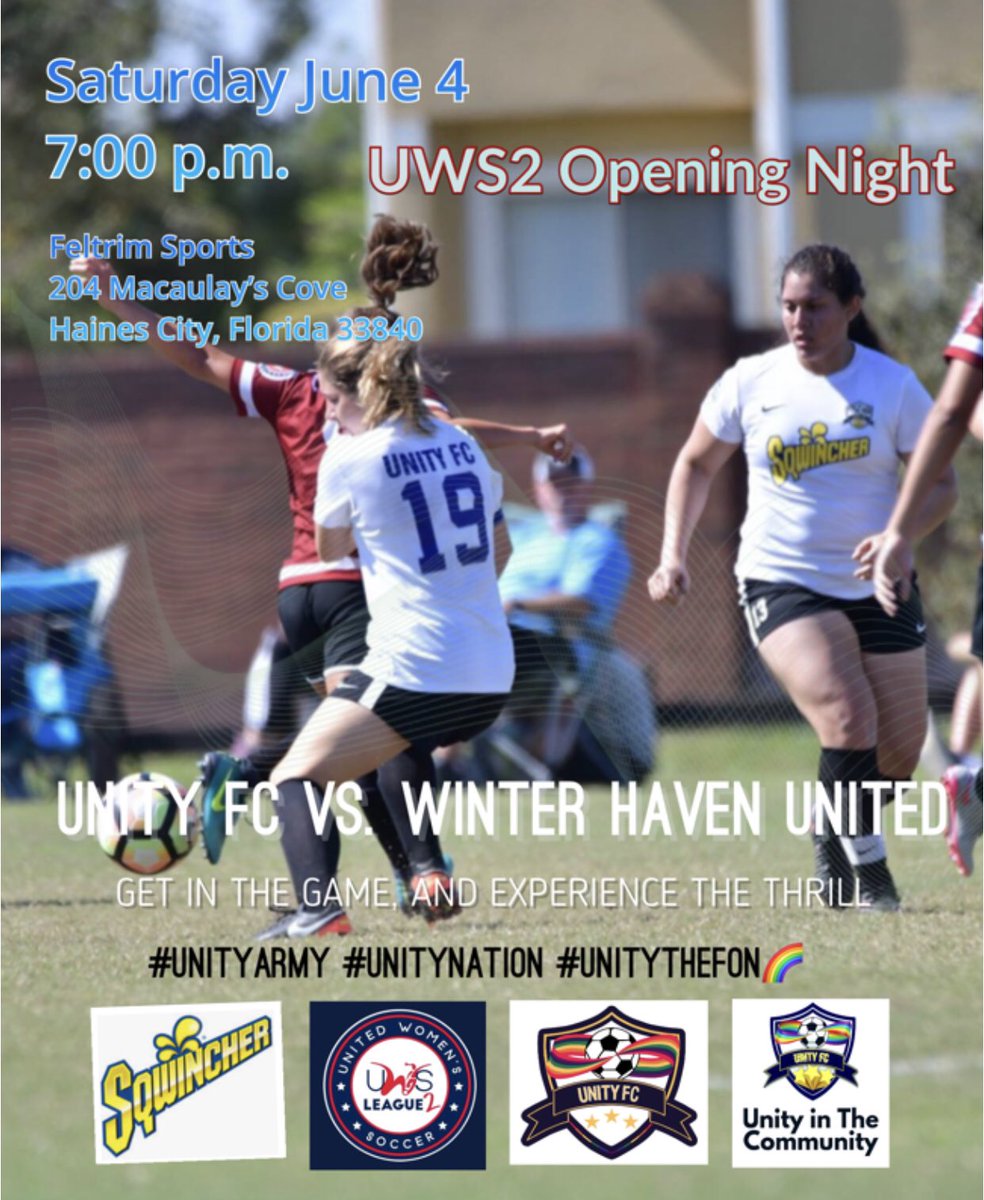 UnityFCsoccer's tweet image. Here it is #UnityNation @UWSLeague2 opening night 7 pm June 4 @FeltrimSports vs. @WinterHUnitedFC a proper derby. Did we mention our stadium has a waterpark, restaurant and adult beverages? Just what the grand #UnityArmy needs! LETS GO!! We are @PolkCountyFL @Sqwincher