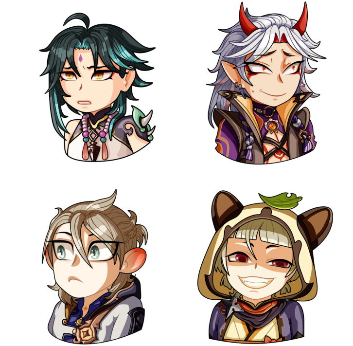 aqualient's tweet photo. quartet
#genshinimpact #fanart #itto #xiao #albedo #sayu #stickers https://t.co/CWpxdU2oul