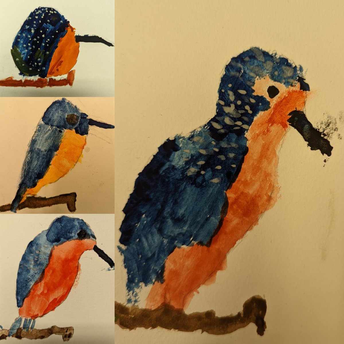 So proud of my Year 2 Kingfisher class using watercolours to paint their own kingfishers! 🎨🖌️