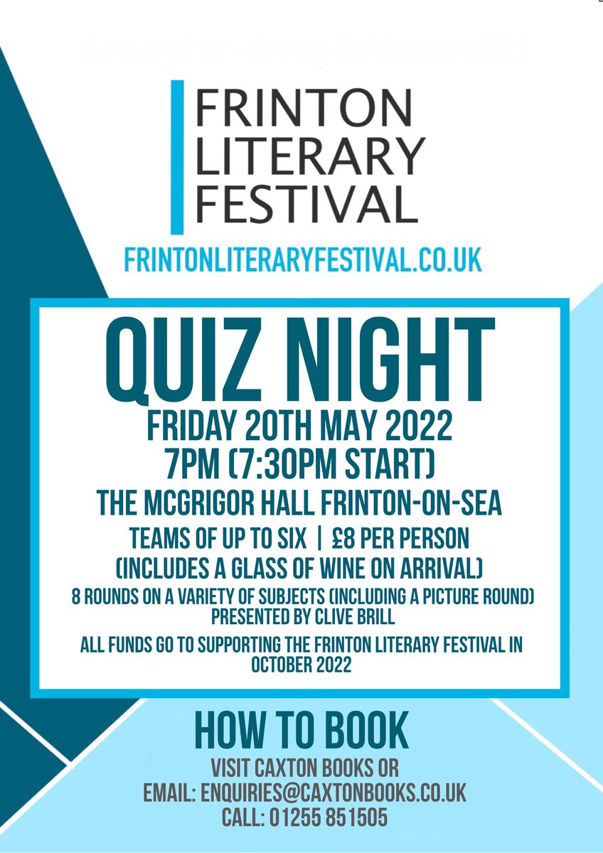 caxtonbooks's tweet photo. Two events this week! The Frinton Literary Festival Quiz Night on May 20th, and the Cinema-on-sea showing of Kenneth Branagh’s ‘Belfast’ on May 21st! Come and join in, we look forward to seeing you there. https://t.co/viClFtWoAE