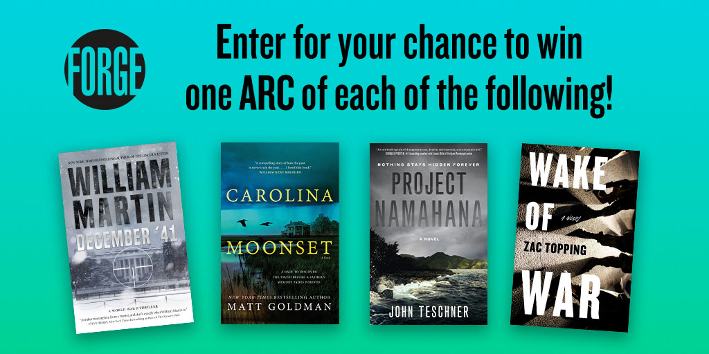 ForgeReads's tweet photo. We've got you covered for summer reading, we're running a sweepstakes for 4 incredible summer reads: #December41 by William Martin, #CarolinaMoonset by @goldman_matthew, #ProjectNamahana by @JTeschner, and #WakeOfWar by @ZacTopping!
Learn more here: https://t.co/uj9j8A49ET https://t.co/wzrhhyo9MQ