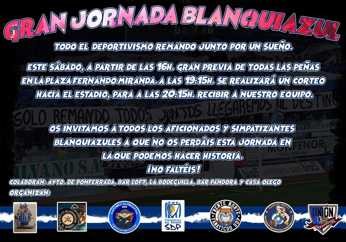 FrenteNorte1986's tweet photo. Nos han contado una preciosa historia de un Club centenario, y este sábado puedes formar parte de ella. Acude a Fernando Miranda con tus enseñas de la Deportiva y tendrás precios especiales en las consumiciones. ¡Solo remando juntos llegaremos al destino! #SiempreContigoDeportiva https://t.co/jnuNrHy3eD