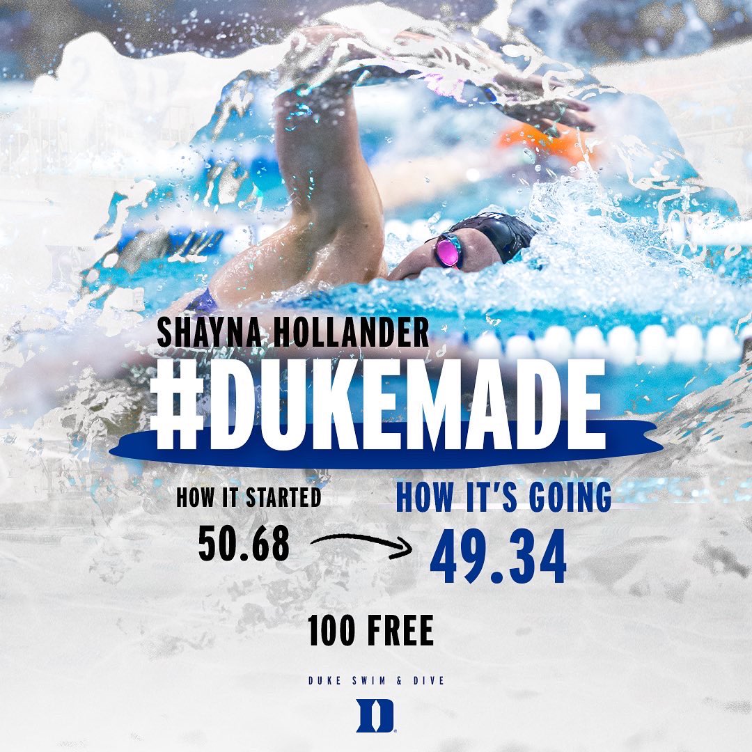 DukeSWIMDIVE's tweet photo. Senior Shayna Hollander ranks 5th in the Duke record books in the 200 back, 4th in the 100 back and 7th in the 100 free. Congratulations on all your success, Shaynaπ€©
#DukeMade π https://t.co/RkTBa0ThmB