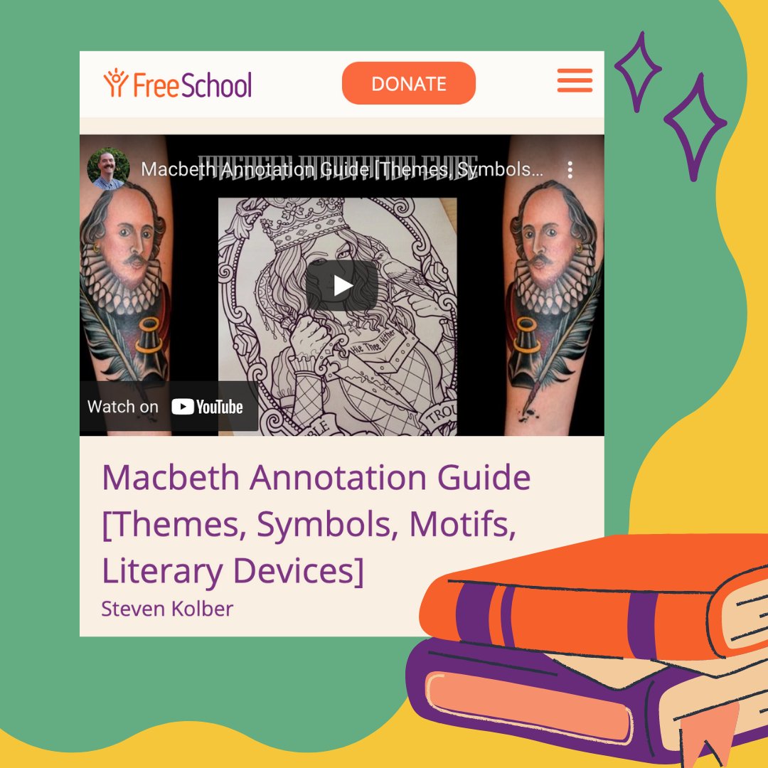 FreeSchoolau's tweet photo. Hands up if you’re studying Macbeth in English 🎭
Check out the series of senior lessons taught by Steven Kolber. His lessons include guided annotations to help you learn! 
Head to our website to get started ✨
https://t.co/GJ8cpAzkGg
#education #AussieEdu https://t.co/lA7quazgZK