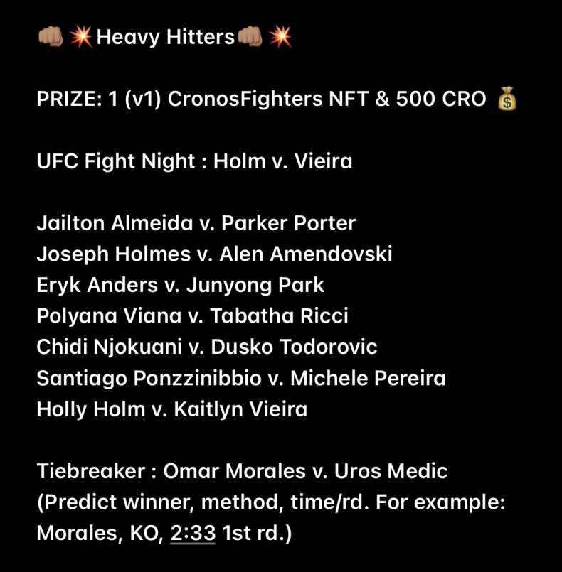 FightersNFT's tweet photo. π¨#JACKPOTπ¨
Hello Fight Fans!
Still no winners and the pot continues to grow!
Join our discord, submit your #UFCFightnight picks to the #HeavyHitters and win!
1 NFT
500 $CRO
Must be holding a V1 nft to participate
Discord: https://t.co/SutdQebwBH
#Cronos #Crofam #MMATwitter https://t.co/GgLHuDiZip