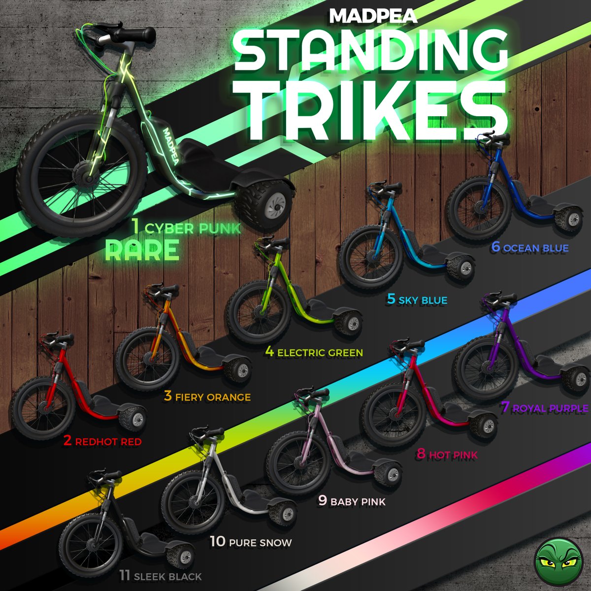 *** MADPEA GIVEAWAY ***
MadPea is at Man Cave with the new Standing Trikes. Like this post and comment with your name to be entered into a drawing for 1 of 3 Blogger Packs (all the trikes with C/M permissions) to be given away! Good luck! #MadPea #Giveaway #ManCave