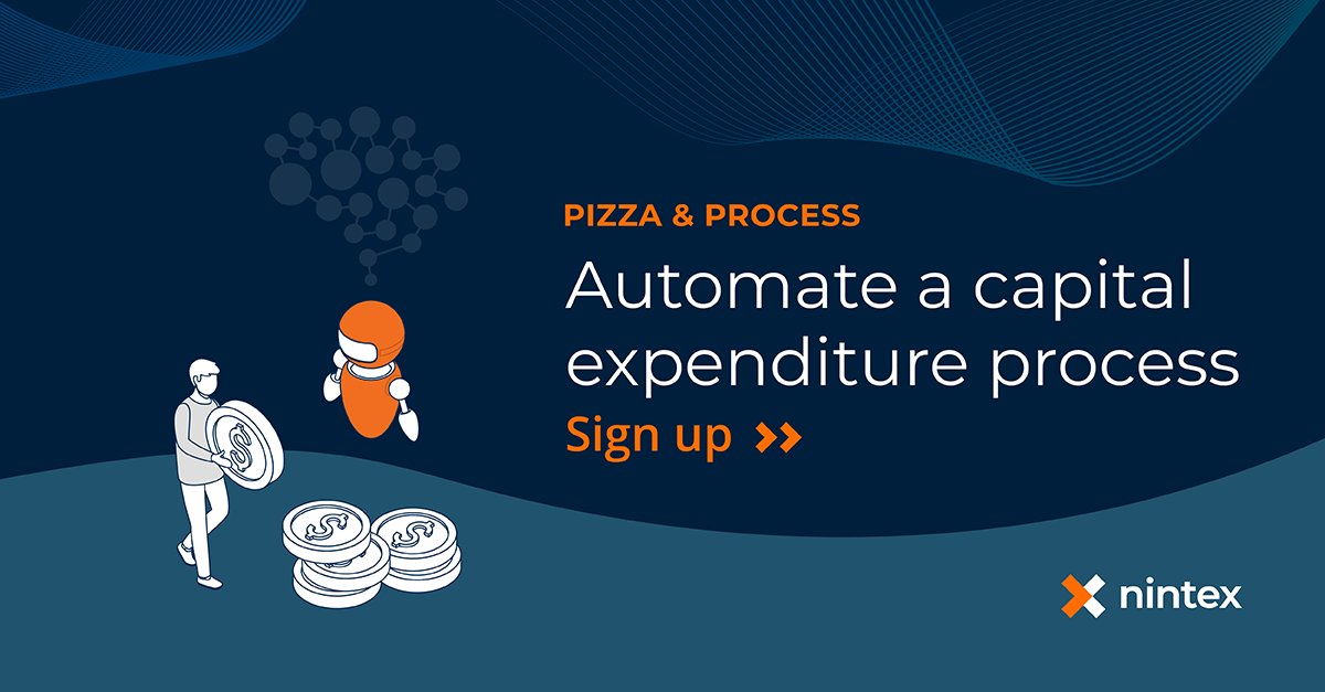 Nintex's tweet photo. Join #lowcode architect Caroline Jung in the next #PizzaandProcess webinar on Thu, May 19 at 9am PT. https://t.co/sweeXVFr2A #digitaltransformation https://t.co/JIP30toeEf