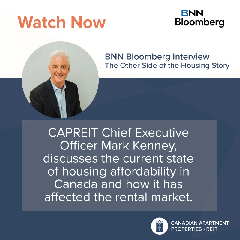 Caprent's tweet photo. WATCH: Today, CAPREIT Chief Executive Mark Kenney joined @BNNBloomberg to provide insight into housing affordability and the current state of the rental market. https://t.co/OcNFIGGWNr #REITsforHousing #bestplacetolive #bestplacetoinvest #bestplacetowork #CAPStory #GoodNews https://t.co/EeIPxS3CBw