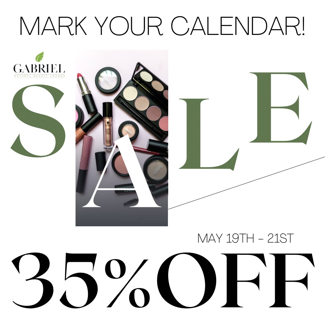 Mark your calendar—we’re having an early Memorial Day and moving sale this week! ✨ Take 35% OFF your purchase exclusively at the Gabriel Natural Beauty Lounge from May 19th - 21st. 

Stay tuned for more details on our new and exciting location!!!