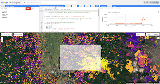 Justin Braaten (@jstnbraaten) on Twitter photo Global #Forest Change v1.9 (2000–2021) is now available in #EarthEngine!
Here's a script that shows a map of loss year and a chart of annual affected area.
🌲🪓🔥📈
Script: code.earthengine.google.com/c84281a2e5404b…
Dataset: developers.google.com/earth-engine/d…
How is tree loss affecting forests near you? Global #Forest Change v1.9 (2000–2021) is now available in #EarthEngine!
Here's a script that shows a map of loss year and a chart of annual affected area.
🌲🪓🔥📈
Script: code.earthengine.google.com/c84281a2e5404b…
Dataset: developers.google.com/earth-engine/d…
How is tree loss affecting forests near you?