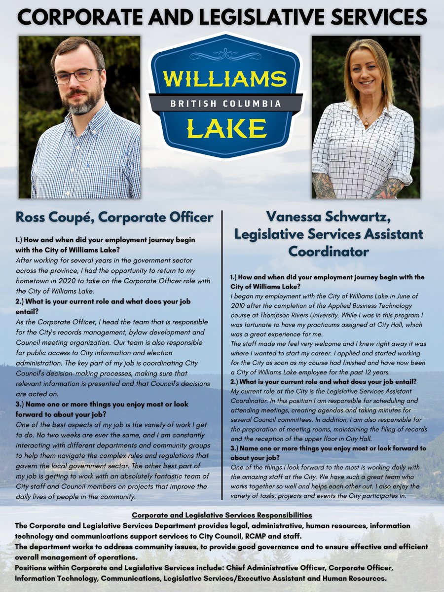 CityWL's tweet photo. For Local Government Awareness Week May 15-21, we're showcasing each City department. First, our Corporate and Legislative Services Department's Corporate Officer Ross Coupé and Legislative Services Assistant Coordinator Vanessa Schwartz.
For more: https://t.co/FbZZNd9gnG https://t.co/bQoQ7JZvS7