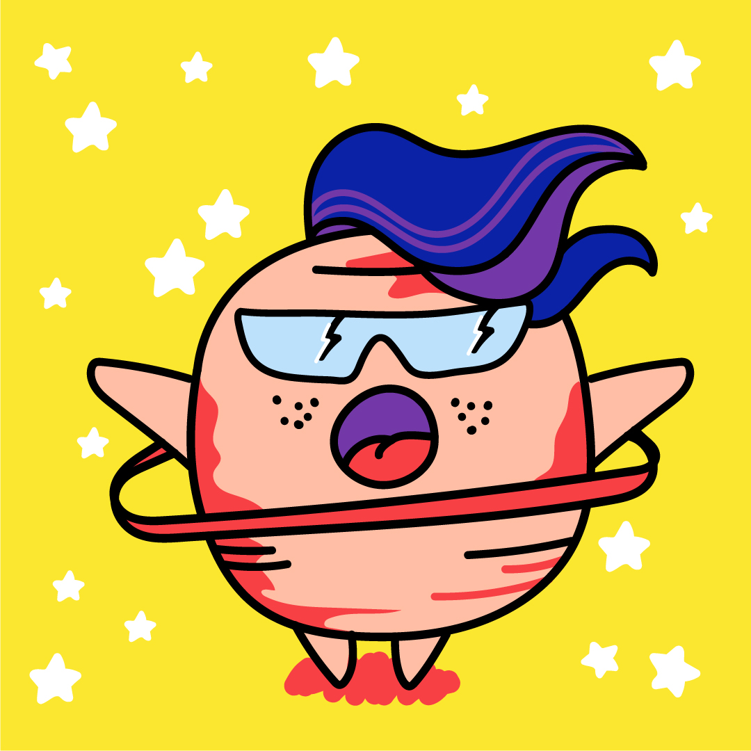 nftforgood_io's tweet photo. It's party time! And this time with colour! The attentive ones will recognise our little rocky world from one of the first  #designdayforgood without colour. Here is a upgrade for our little guy. What is your party colour? #designdayforgood #party https://t.co/UNw5nFI9SD