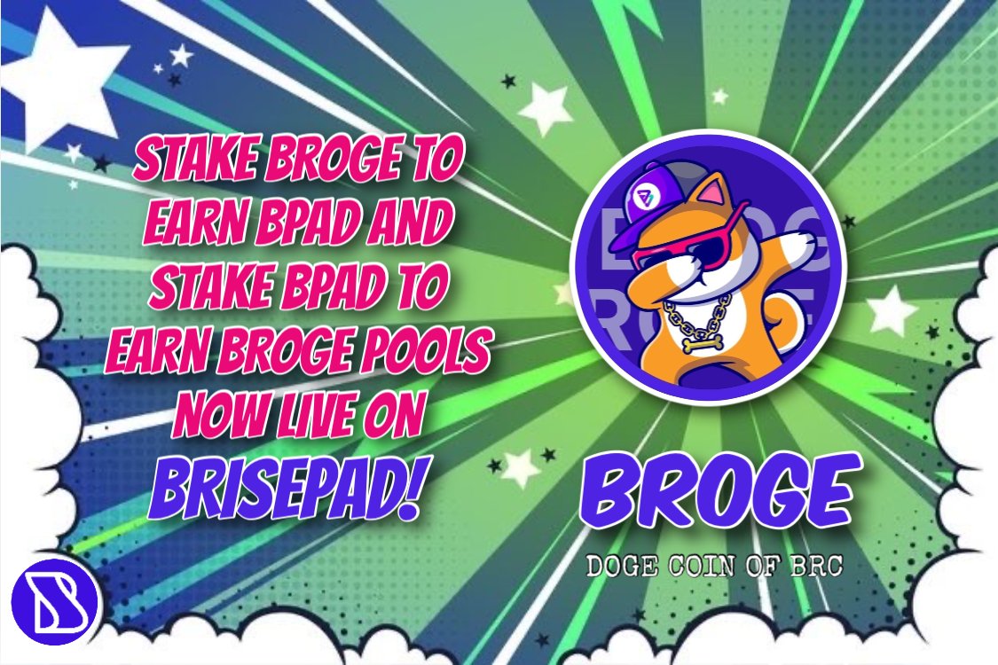 BrogeOfficial's tweet photo. #Broge is delighted to announce that we have 2 new staking pools live on @Brisepadco. We will have more staking pools in future on #BPAD platform. 
We will also be launching our 3D #NFTs very soon! @bitgertbrise @SphynxLabs #BRC20 #bitgert #bitgerarmy #Doken #BriseZilla #BRC https://t.co/IZp2AcCpdV