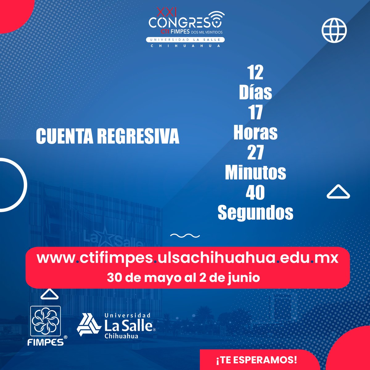 CTIFIMPES's tweet photo. ¡Te estamos Esperando! https://t.co/JUS5lev0QG En Chihuahua del 30 de mayo al 2 de junio del 2022 #CTIFIMPES #LaSalleChihuahua https://t.co/oM5KbgZwTL