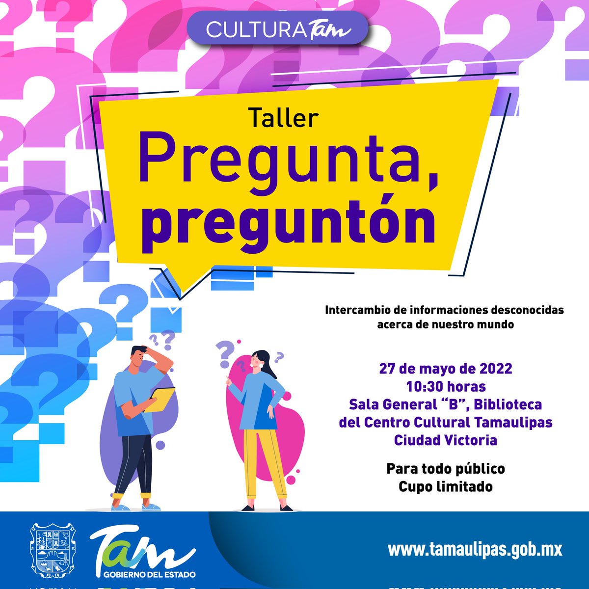 ¿Eres fanático de datos curiosos sobre el mundo? 💡 

👀 Ven al taller "Pregunta, preguntón" en el que a través de actividades didácticas se llevará a cabo un intercambio de información para aprender de forma más práctica. 

Sé parte en la Biblioteca del <a href="/Cculturaltam/">Centro Cultural Tam</a>.