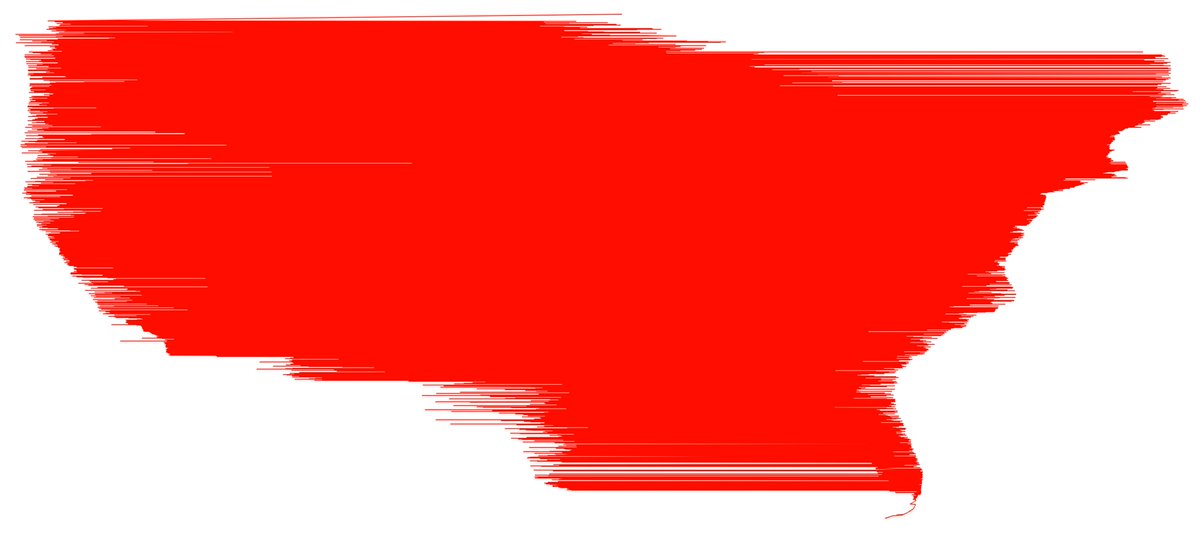 Ross11235's tweet photo. @kyrib A line drawn through all the zip codes in numerical order is the correct answer! Good job to all who got it.

This is a funny early attempt at rendering where I accidentally sorted the data by latitude rather than by zip code. https://t.co/lcEALAYMAy