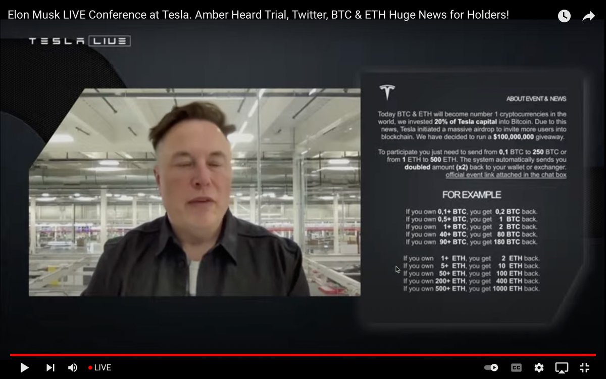 TAnannya's tweet photo. In This Video we can see @elonmusk  interview. As This guy with so called channel Tesla News Is Giving Bitcoin to everyone who will send it. Beware!! It's Fraud And @YouTubeIndia please look into This.
Video - https://t.co/6BkmLzrKoW
Channel  - https://t.co/9Oi64ZGLiI
#ElonMusk https://t.co/ecokmlTWjs
