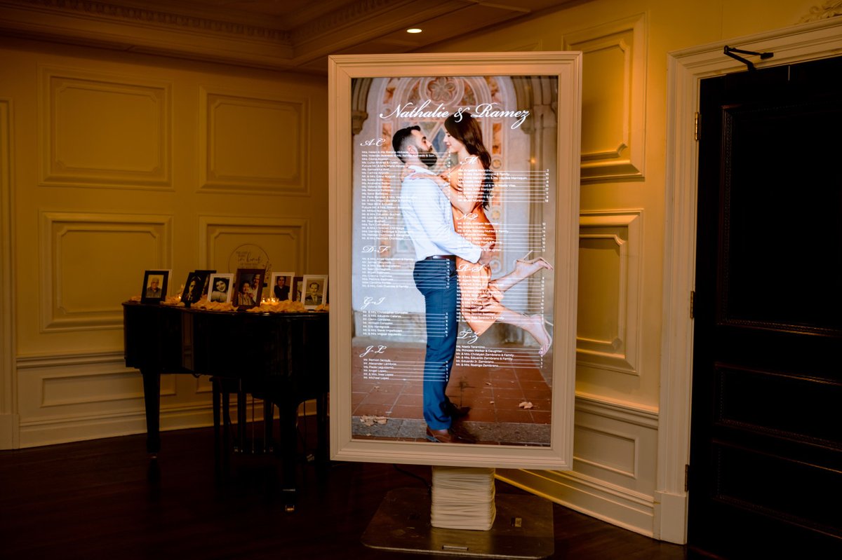EclipseEventsNJ's tweet photo. Looking for a creative/unique way for your seating chart? Check out our 80inch custom digital seating chart display! You can even add your own picture collage as a backdrop that animates. We loved creating this for Nathalie &amp; Ramez! @theparksavoy Message us to learn more! https://t.co/5DLL1Xo4K5