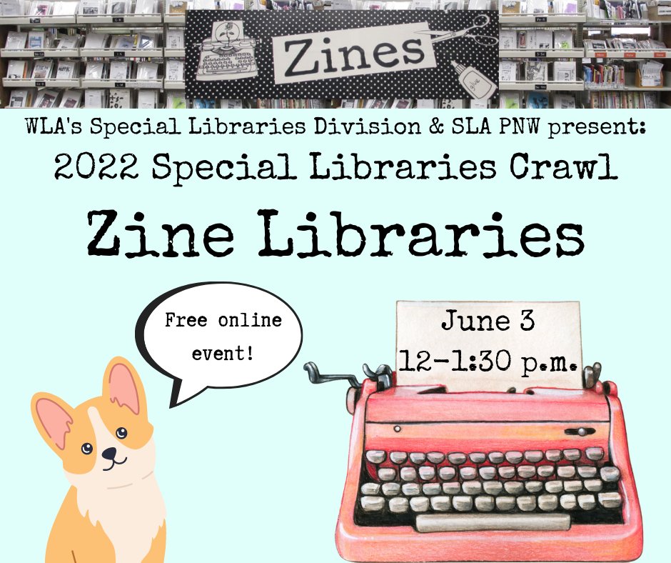 WAStateLib's tweet image. Register now for the first in the 2022 Special Libraries Crawl series: Zine Libraries! #Zines #ZineLibrary
June 3, 12-1:30 p.m. PT @WALIBASSN @SLAhq
us02web.zoom.us/meeting/regist…