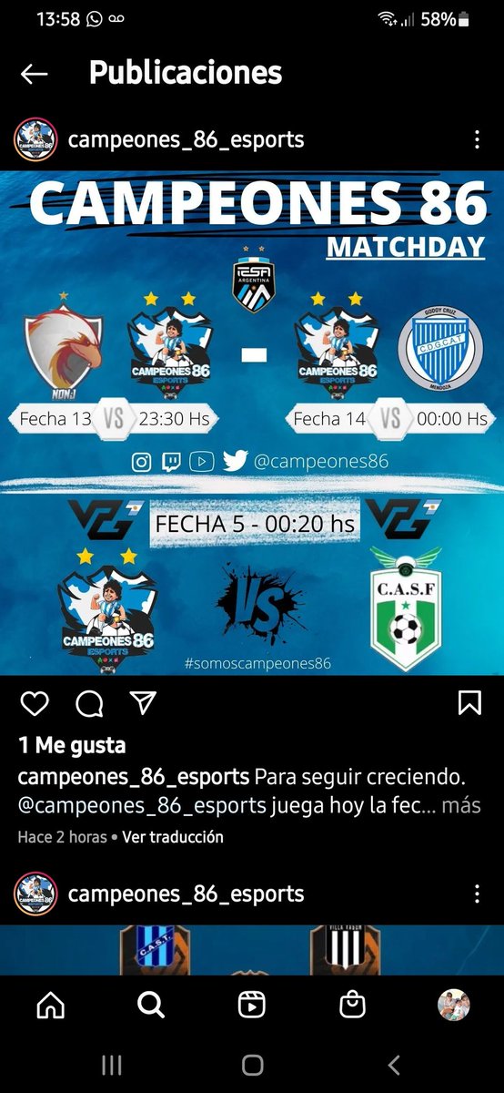 Patronato Esports (@patronatoesp) on Twitter photo Esta noche se juega la fecha 13 vs <a href="/DeportivoNDNJ/">Deportivo NDNJ ⚔️</a> y la fecha 14 vs <a href="/GodoyCruzeS/">Godoy Cruz eSports</a> por la Segunda División de <a href="/IESAFIFAar/">IESA Argentina</a>
También jugamos la fecha 5 vs <a href="/CASinFronteras/">C.A.SinFronteras</a> por la Primera División de <a href="/VpgArgentina/">Virtual Pro Gaming Argentina</a>
#Somoscampeones86 Esta noche se juega la fecha 13 vs <a href="/DeportivoNDNJ/">Deportivo NDNJ ⚔️</a> y la fecha 14 vs <a href="/GodoyCruzeS/">Godoy Cruz eSports</a> por la Segunda División de <a href="/IESAFIFAar/">IESA Argentina</a>
También jugamos la fecha 5 vs <a href="/CASinFronteras/">C.A.SinFronteras</a> por la Primera División de <a href="/VpgArgentina/">Virtual Pro Gaming Argentina</a>
#Somoscampeones86