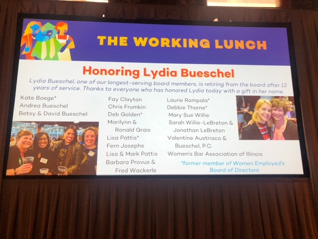 VABLaw's tweet photo. Congratulations to VAB Shareholder Lydia Bueschel, who was honored today for her years of Board service and advocacy on behalf of working women at @WomenEmployed‘s annual gala the Working Lunch! https://t.co/VcBp3tJkDc