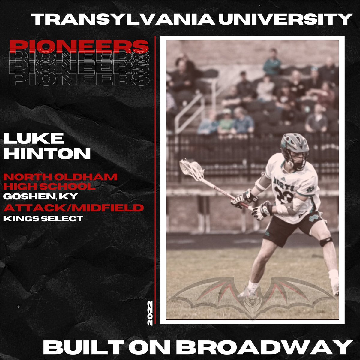 Transy_Lax's tweet photo. We will be introducing our new members of our Pio Family over the next weeks:

- Luke Hinton
- Goshen, KY
- Attack/Midfield
- North Oldham High School
- Kings Select

Please Welcome Luke to Transy!

#BuiltOnBroadway https://t.co/rzQChNdnOm