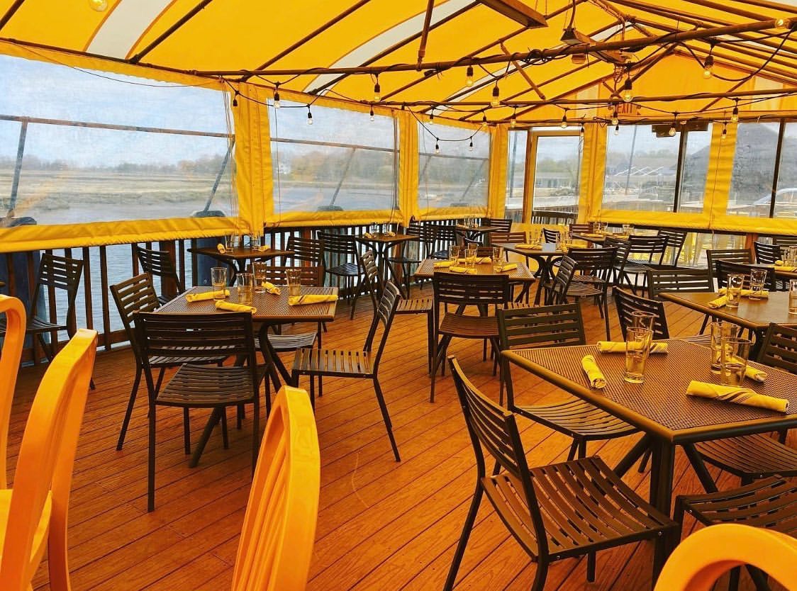 VisitEssexMA's tweet photo. Riverside, deck dining @ckpearl in #EssexMA! #repost - Our patio is now open and “decked out” with a fresh new tent! Come by and see us. Restaurant details at https://t.co/cBwWmijFRP
#deckdining #waterfrontdining #dinesmall #eatlocal #essexrestaurants #DineShopStayPlayEssexMA https://t.co/Zsc1i9IW58