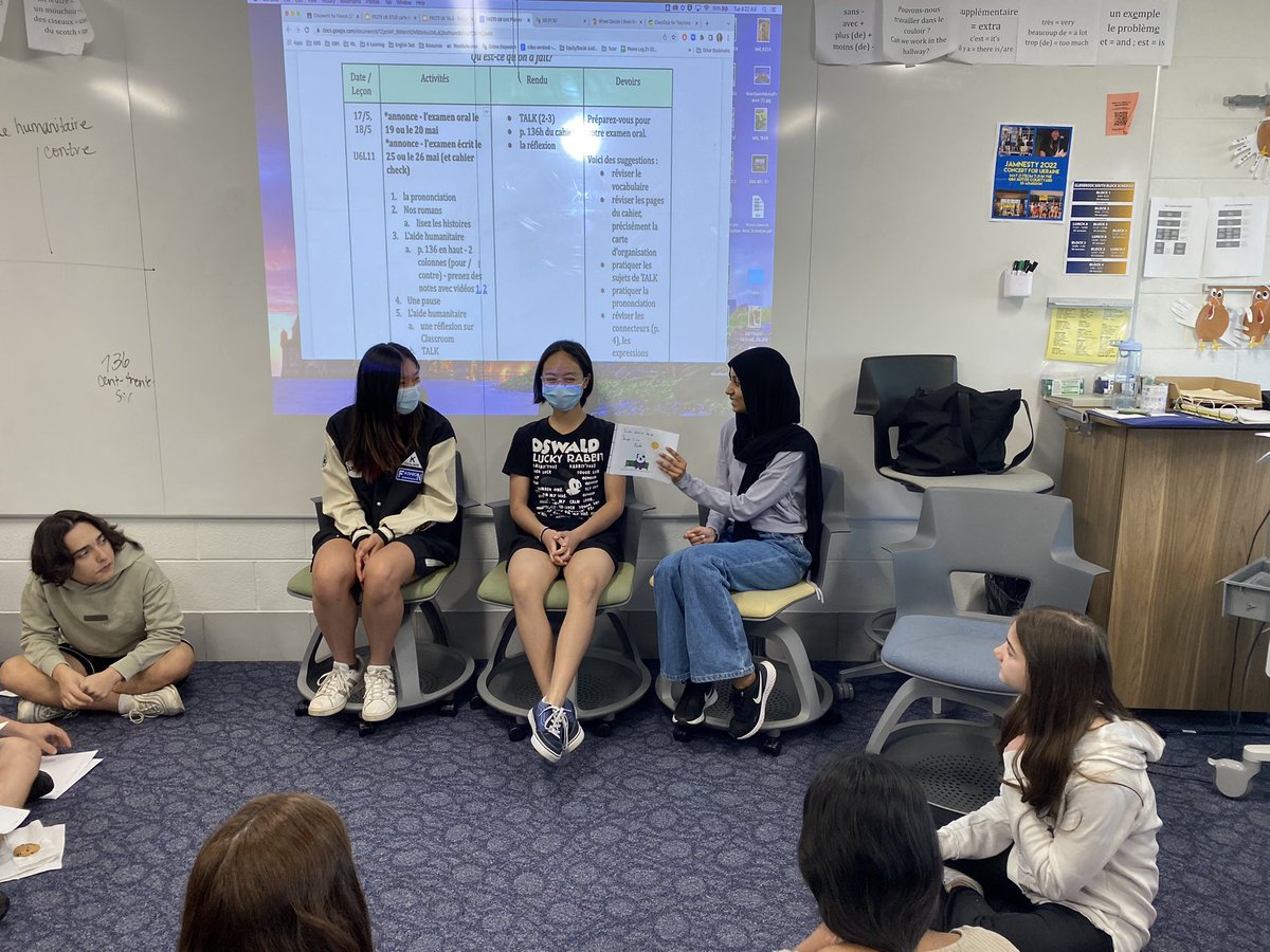 MmeMoritz's tweet photo. French 273 students enjoying story time by reading their versions of If You Give A Mouse A Cookie in French. Bravo ! @Glenbrook_south #GBSNow #D225Now #FrenchMatters https://t.co/cjMPAFXNC4