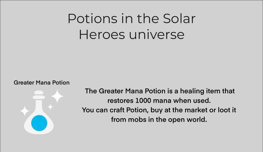 Dear friends,
Today we are pleased to present you our developments in this area and our first, and perhaps one of the most basic and essential potions - Greater Mana Potion🧪
#P2EGame #P2E #GameFi #Decentralization #NFT #Solana #blockchain #Crypto