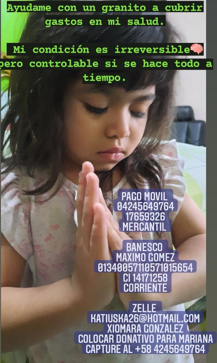 mariani87784922's tweet photo. Ruego un RT para llegar a personas dispuestas a brindarme su colaboración para costear , tratamientos indefinidos , estudios , examenes , consultas , terapias soy una niña de condición queriendo ser feliz y sana 🙏. 
No cuento con los recuersos necesarios para todo lo requerido. https://t.co/wYB9skMTmj