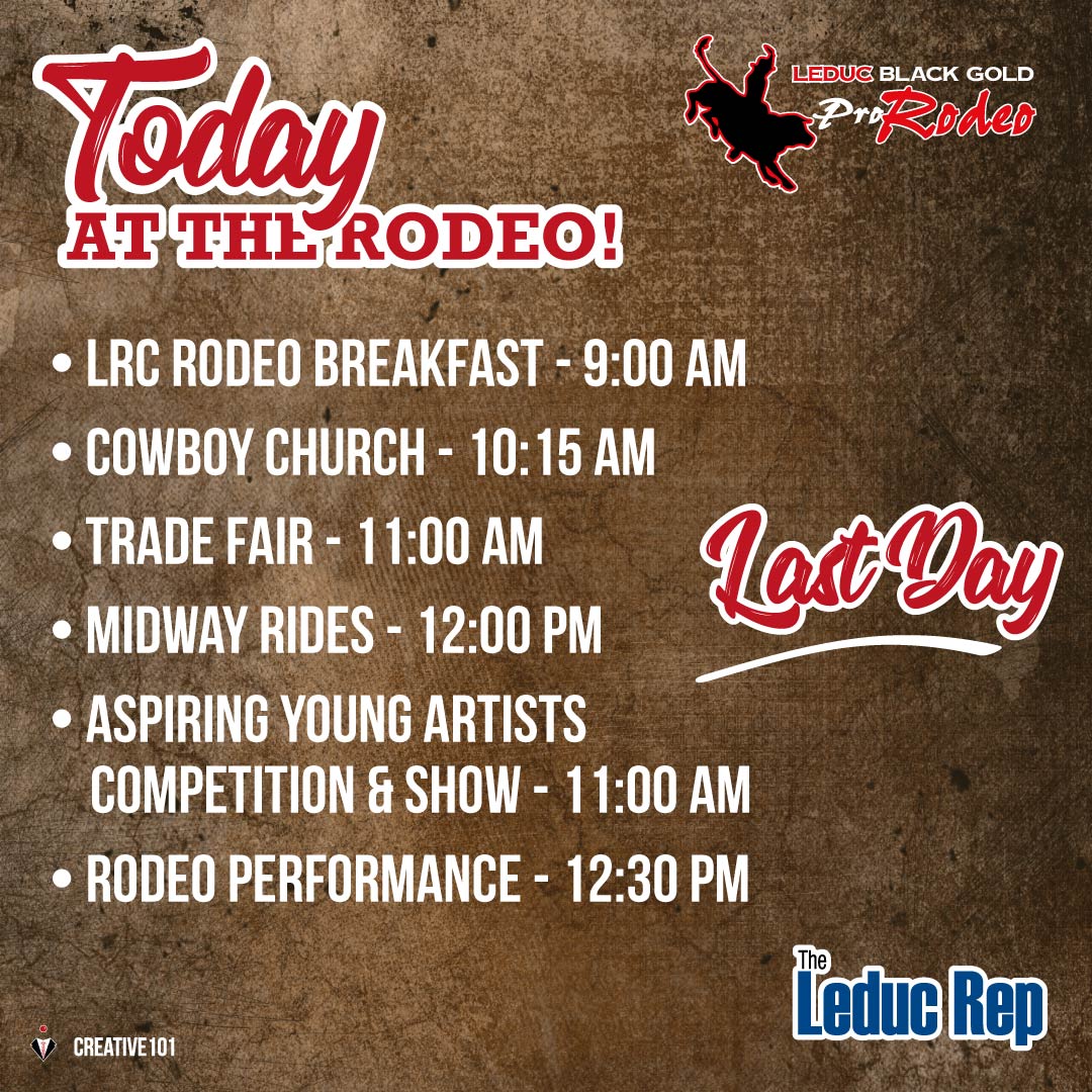 Today is your last chance to enjoy all the rodeo events. Don't miss out! 🤠

#LeducBlackGoldRodeo #LeducRodeo #SupportLeduc #ThingsToDoInLeduc #LeducBlackGoldRodeoEvents #LeducBlackGoldRodeo2022 #LeducEvents