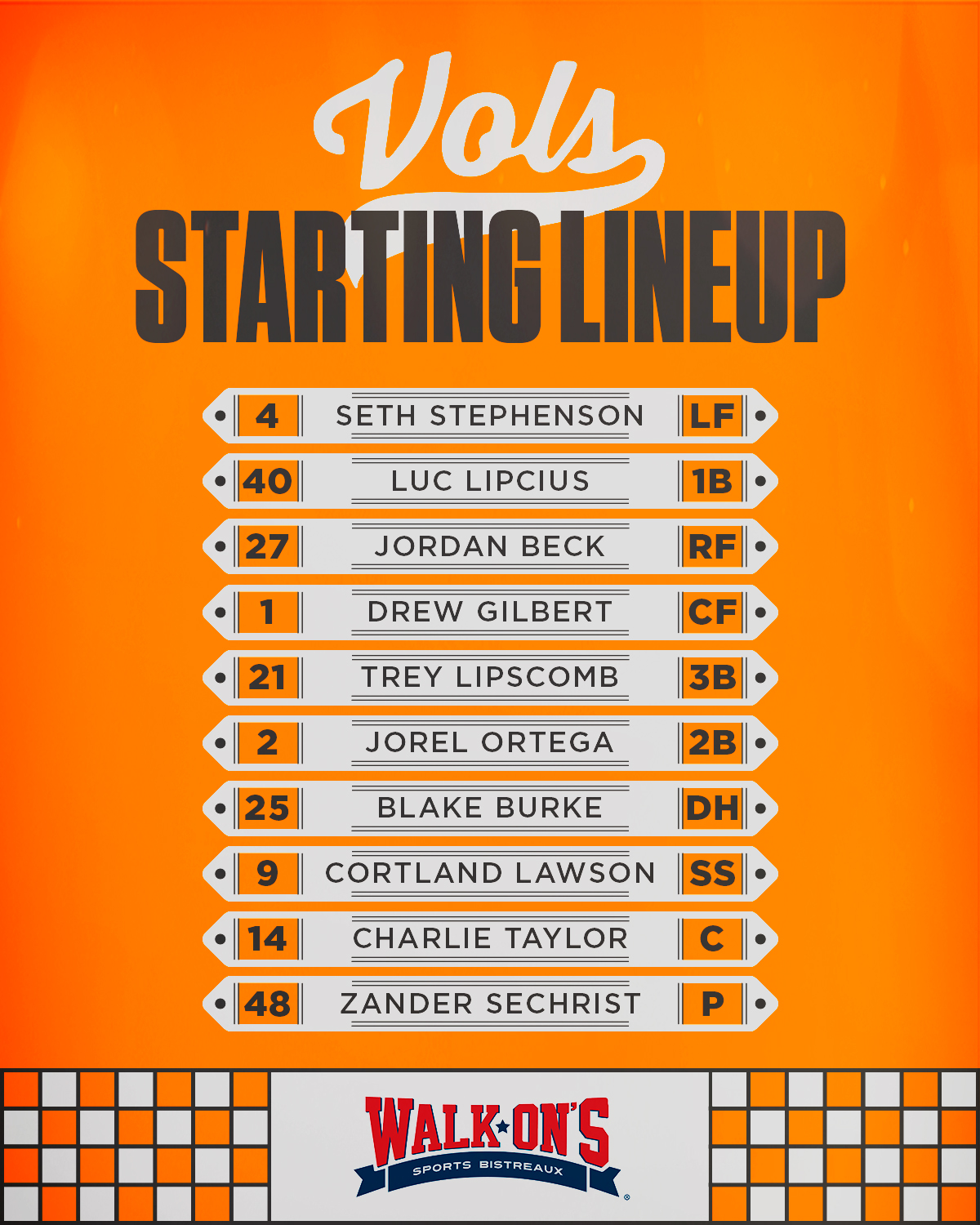 Tennessee Baseball on Twitter "Lineup card 📝 GBO // OTH // 