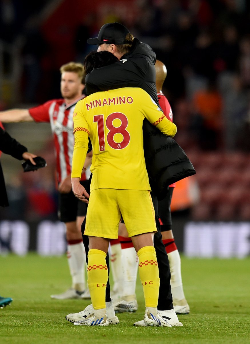 LFC's tweet photo. A well-deserved Klopp hug for @takumina0116 🤗 https://t.co/dmtpzFRqDR